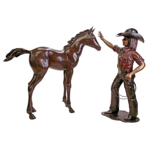 Rodeo Dreams Cowgirl with Horse Cast Bronze Garden Statue Set Child
